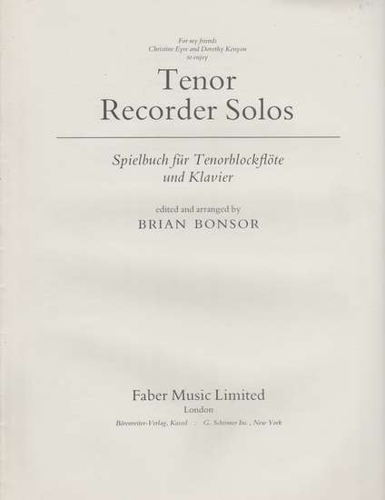 photo of Tenor Recorder Solos, part only